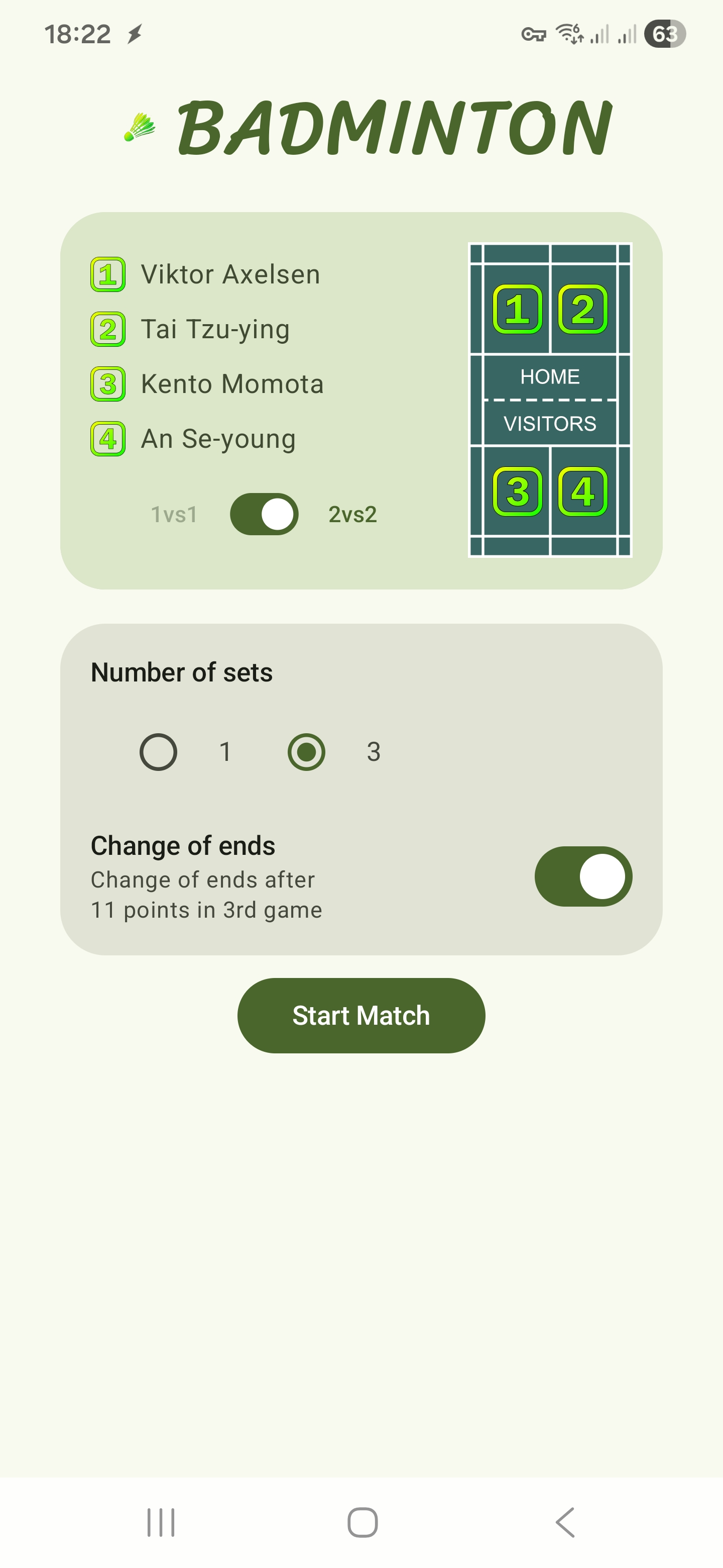 Screenshot of Badminton game lobby